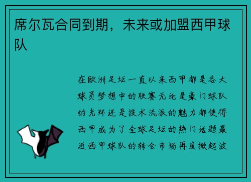 席尔瓦合同到期，未来或加盟西甲球队